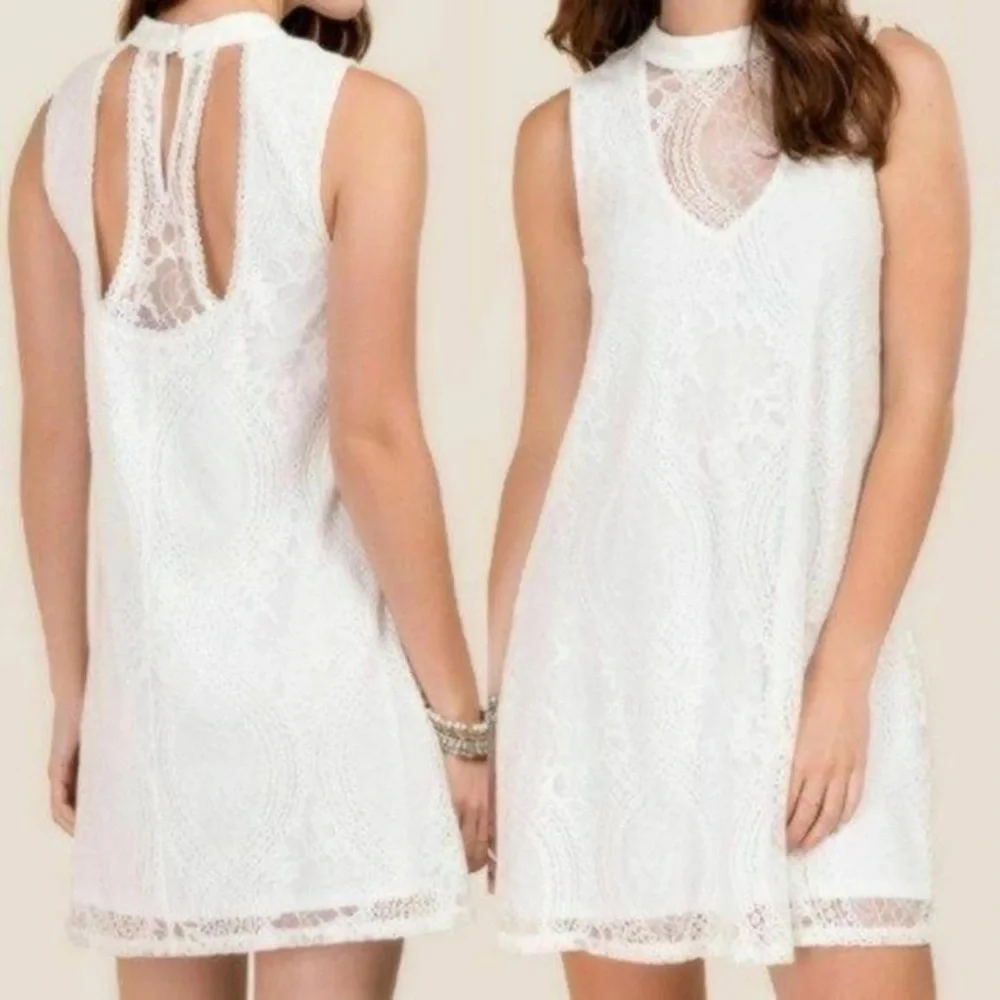 Francesca’s Trixxi White Lace High Mock Neck Shift Slip Tunic Dress size XS - Picture 1 of 7